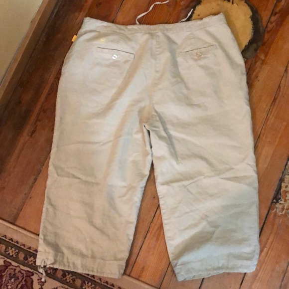 MECCA GOLD size 4XL Linen Clamdiggers Ties at Waist & Leg Tan Khaki Breathable - Picture 3 of 13